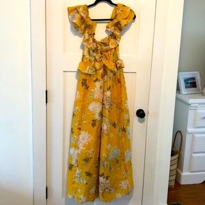 H&M ruffle floral tie back dress. Size M yellow/gold